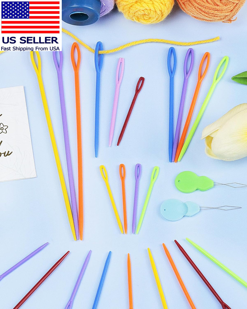 40PCS Plastic Needles – 4 Sizes with Large Eye, Plastic Sewing Needle with Threa