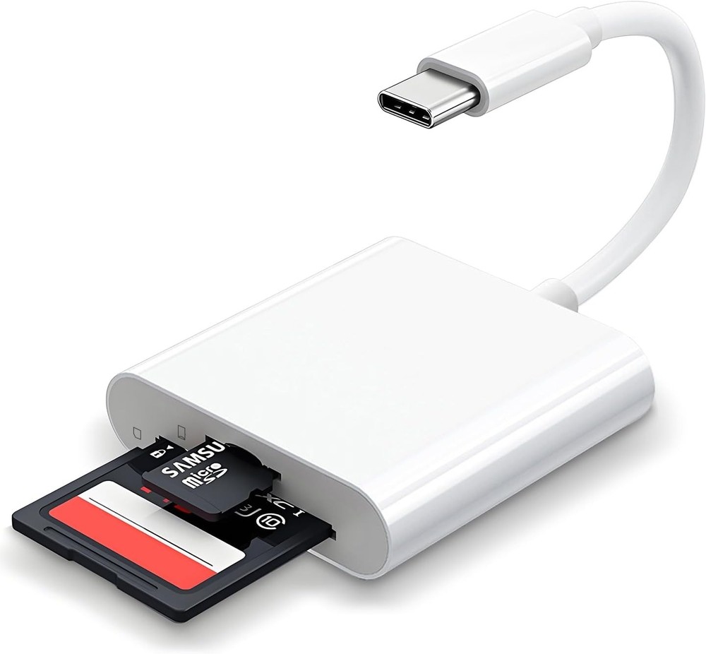 USB C SD Card Reader for iPhone 15 16/iPad/MacBook/Mac,Type C 2Slots, White