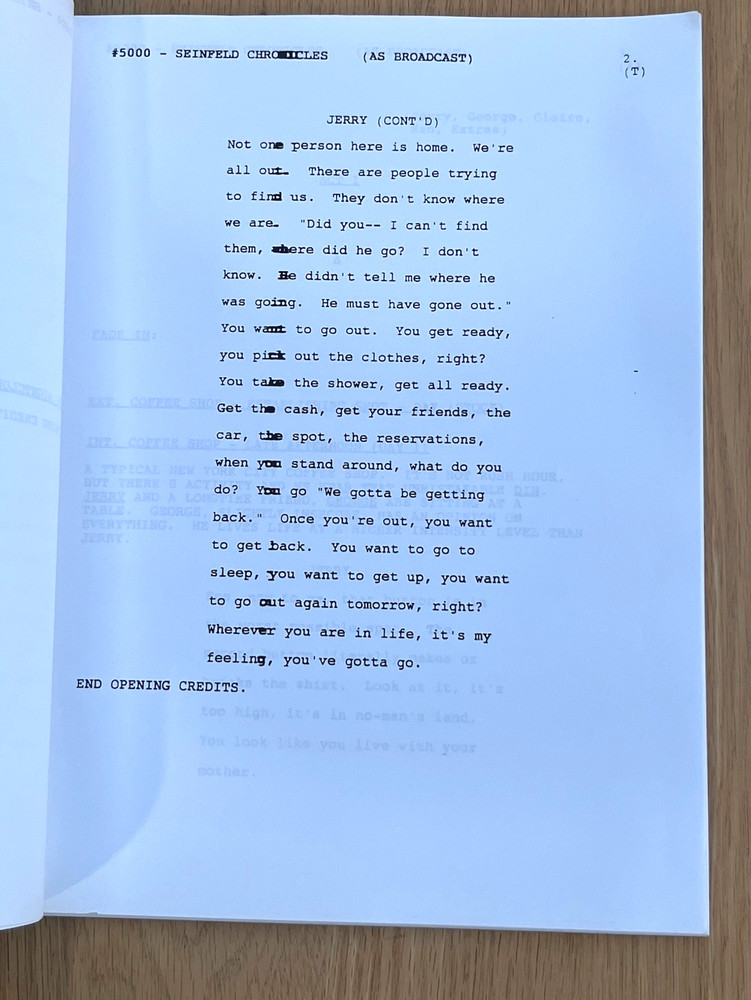 The Seinfeld Chronicles Pilot 1st Episode Original TV Sitcom As Broadcast Script