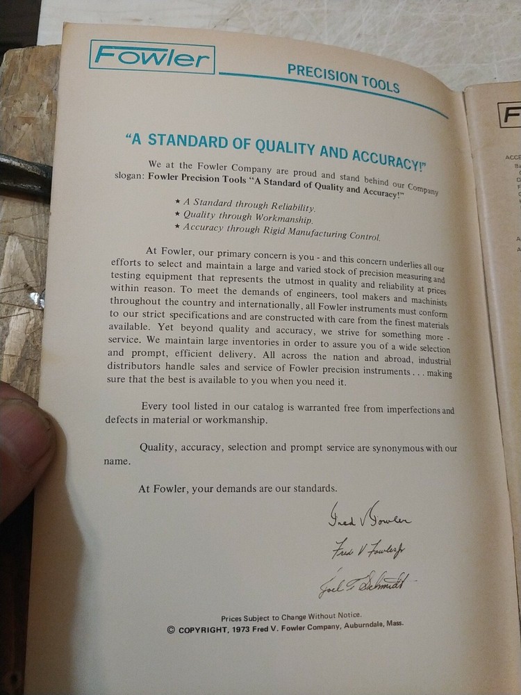 FOWLER PRECISON TOOLS CATALOG 972