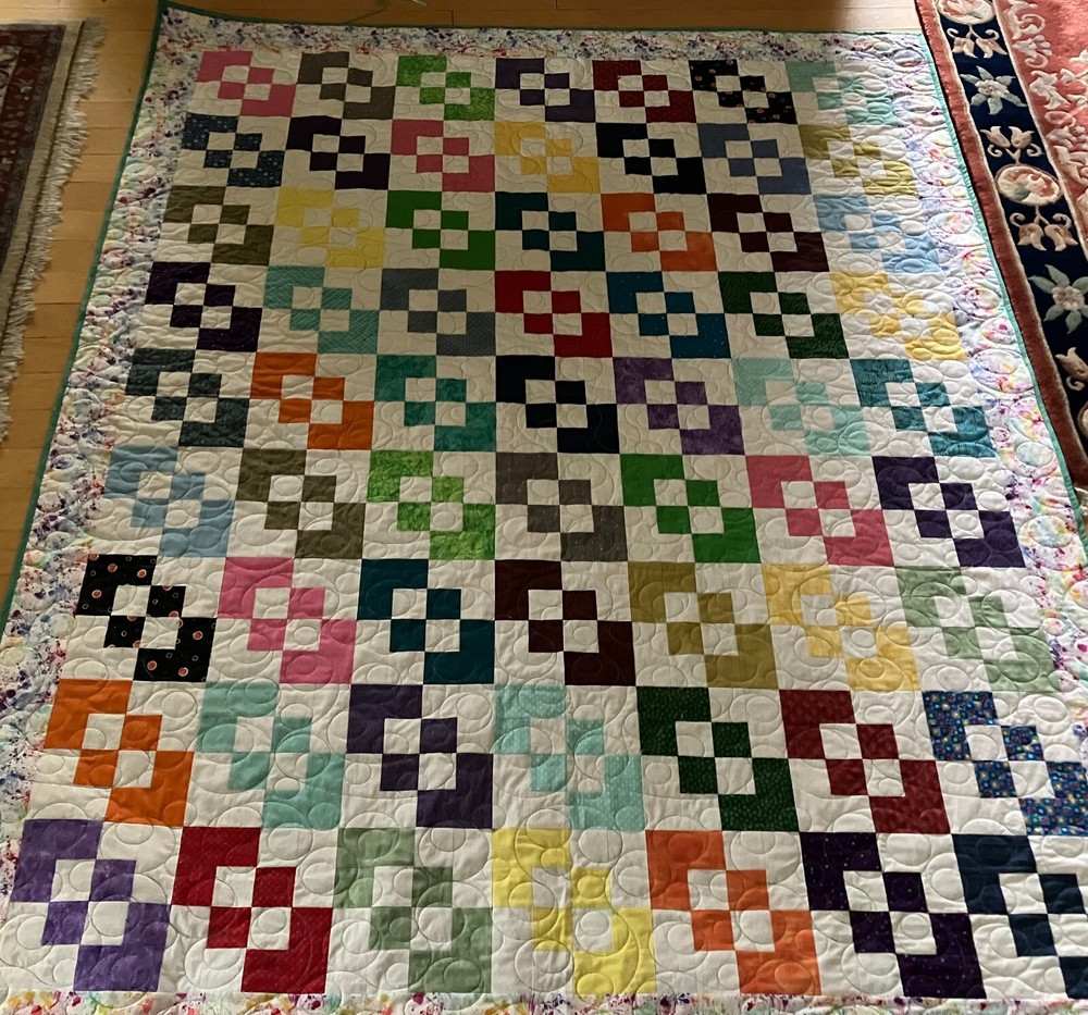 Handmade Quilt 4-Square patchwork pattern Twin quilt 64" X 80"