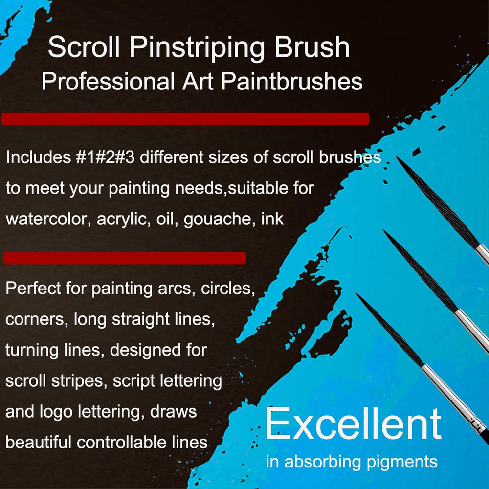 Scroll Pinstriping Brush 3 PCS High Performance Script Pinstripe Brushes Made