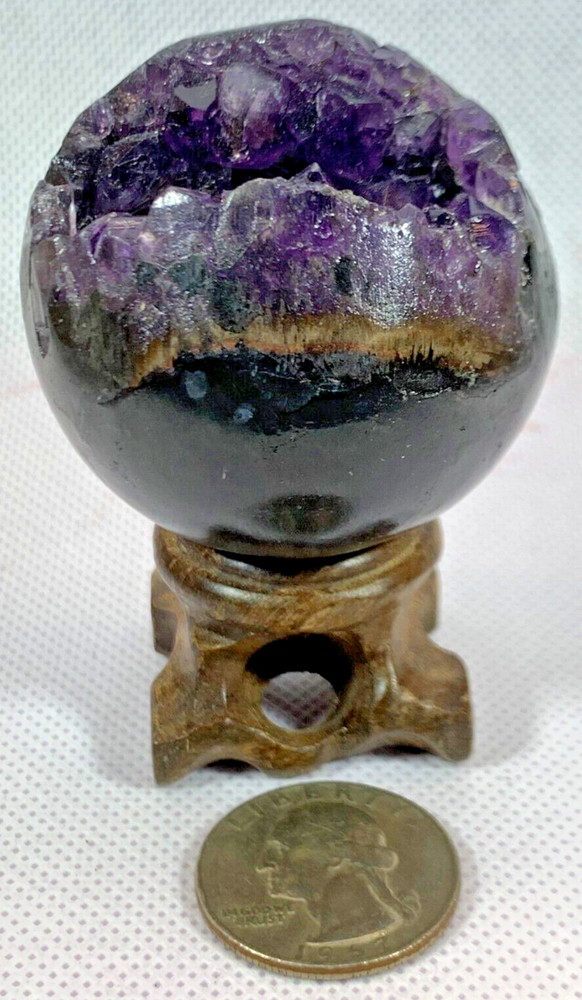 AMETHYST GEODE SPHERE - CAVE WITH DEEP PURPLE CRYSTAL POINTS - 250105A