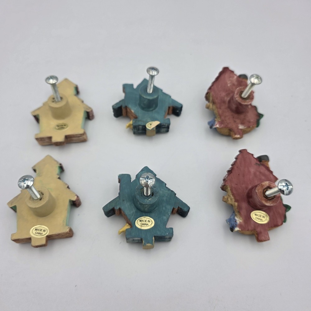 6~ Poly Resin 3D Bird Birdhouse Drawer Pulls Cabinet Handles Knobs Multicolor