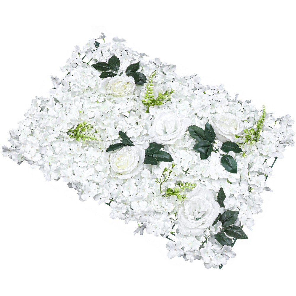 6PCS Artificial Flower Wall Panel White Hydrangea Rose Wedding Decor Backdrop