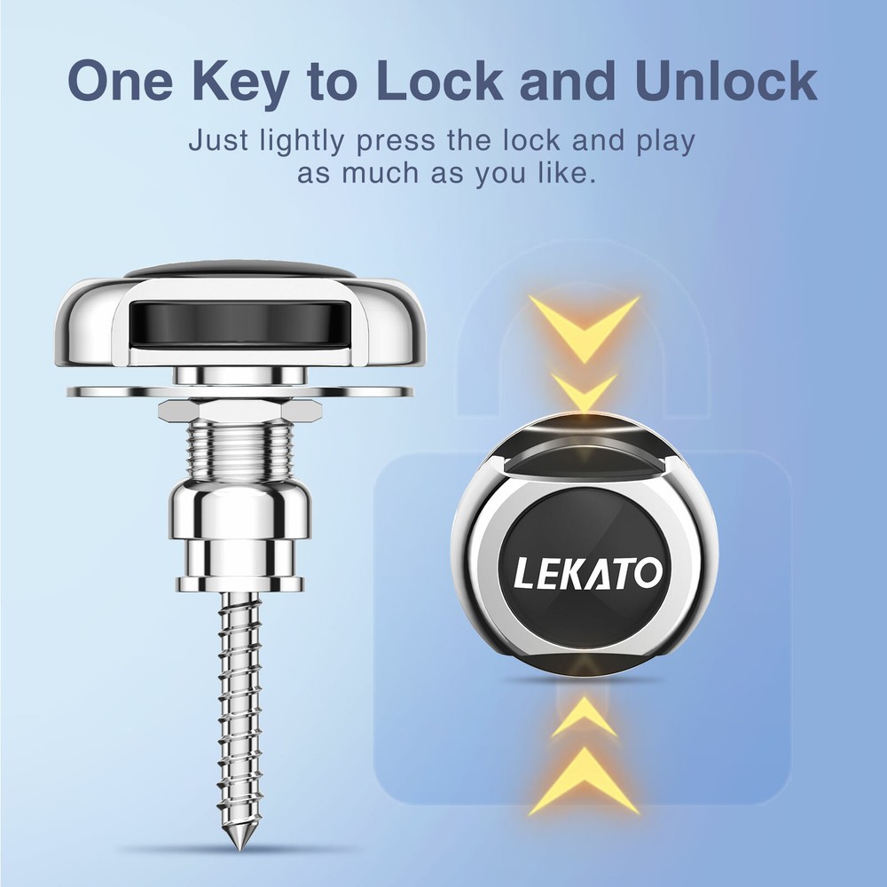 Guitar Strap Button Locks Quick Release Security Retainer Anti-Rust Metal Silver