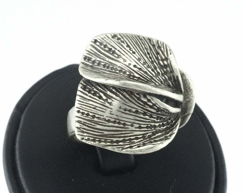 Leaf Adjustable Ring Antique Silver Plated brass 18mm 8US inner size Adjus. 3245
