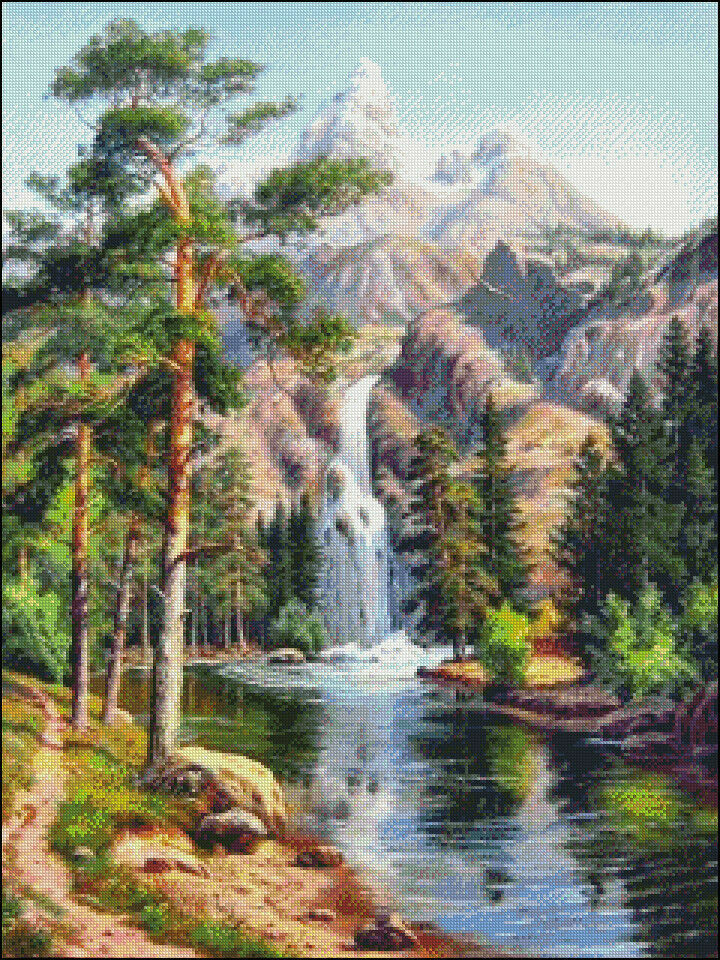 Waterfall Mountains- Chart Needlework Crafts DIY-Counted Cross Stitch Pattern