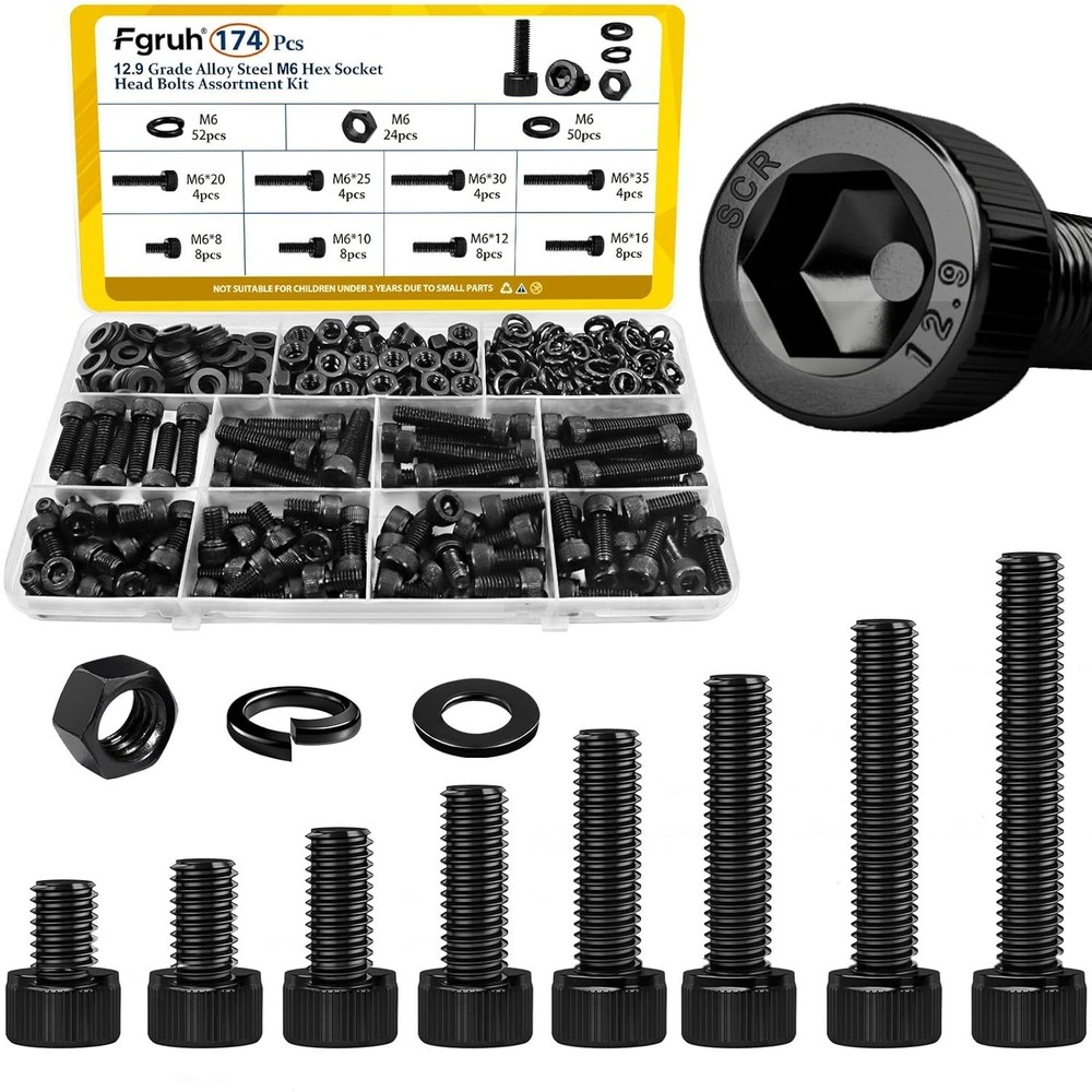 173PCS M6 Screws Assortment Kit - High-Strength Hardware for DIY Projects