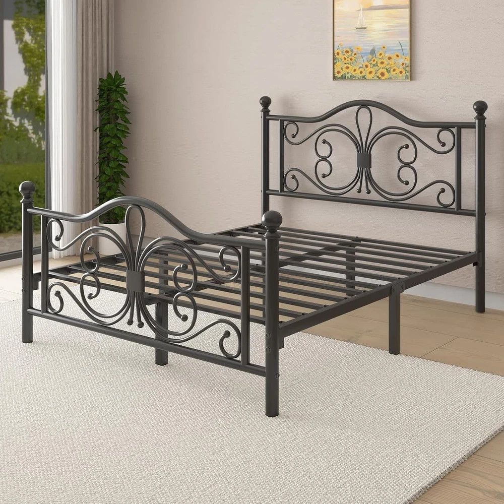 Full Size Bed Frame/Metal Platform Bed Frame with Butterfly Pattern Design