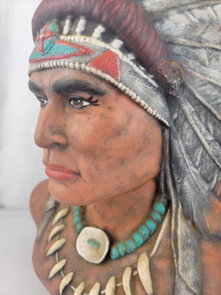 12" Native American Chief Warrior Head Bust Ceramic