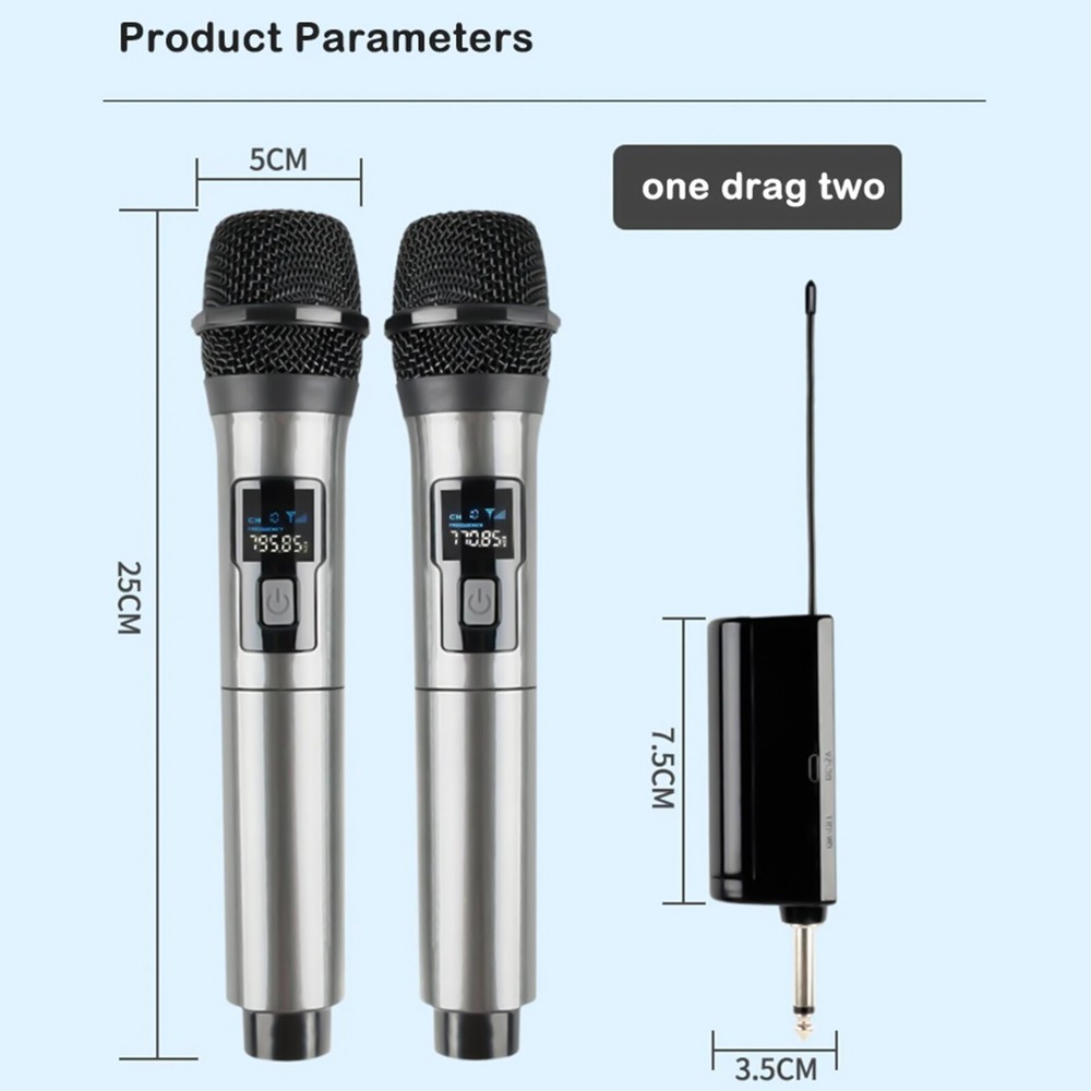 Wireless Microphone Metal Rechargeable Cordless Dynamic Mic System with Receiver