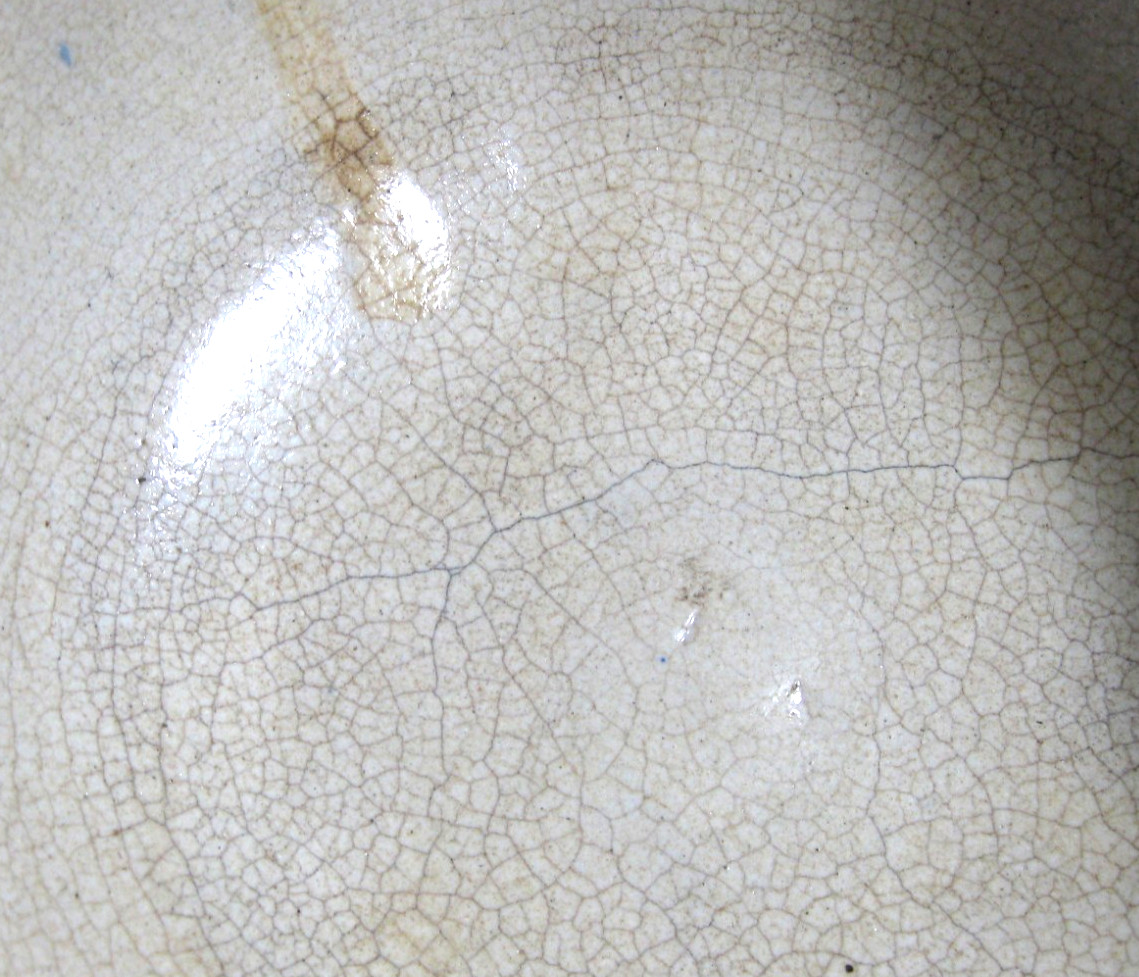 Spongeware Stoneware Blue & White Mixing Bowl with Bail Handle 8 1/2 in x 4 in