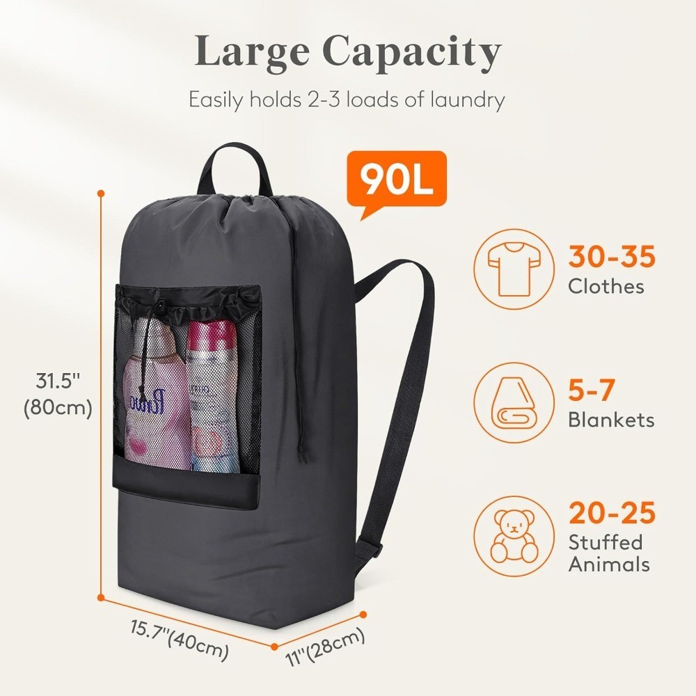 Extra Large Laundry Backpack with Shoulder Straps Mesh Pocket for Laundromat
