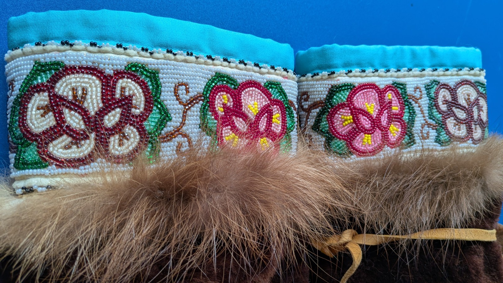 Vintage Authentic Native Alaskan Hand Beaded Mukluks with real Leather and Fur