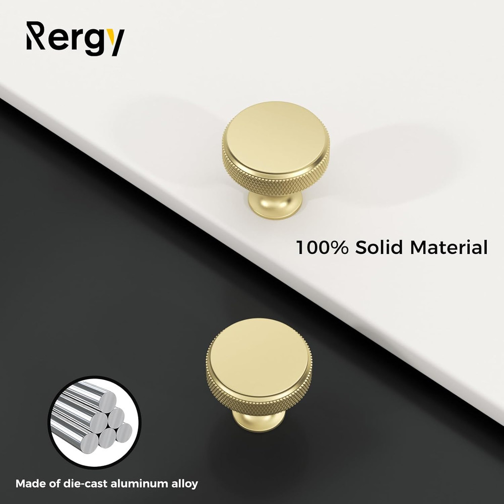 10 Pack Knurled Matte Gold Cabinet Knobs Brushed Brass Drawer Pulls Kitchen