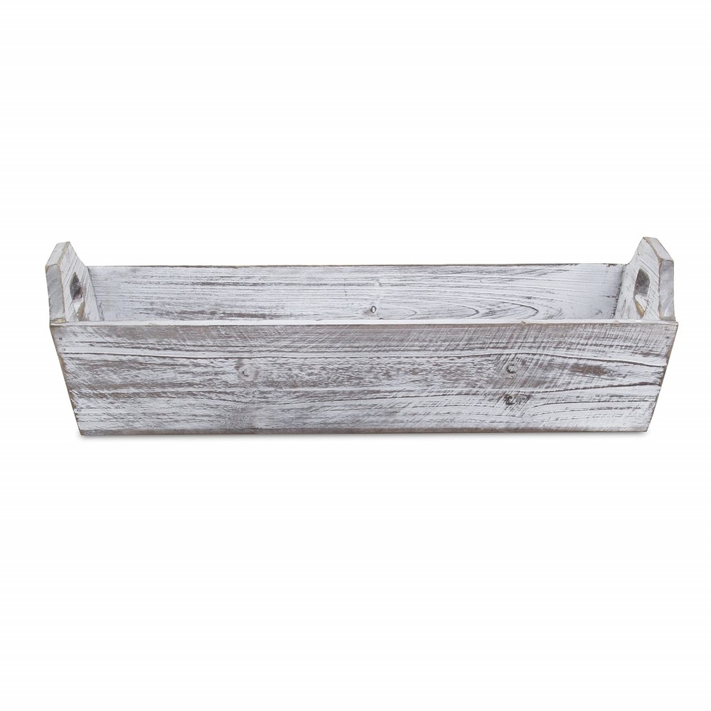 White Rustic Finish Wood Serving Tray With Handles