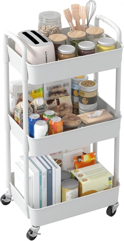 White 3-Tier Rolling Utility Cart - Easy Assembly
