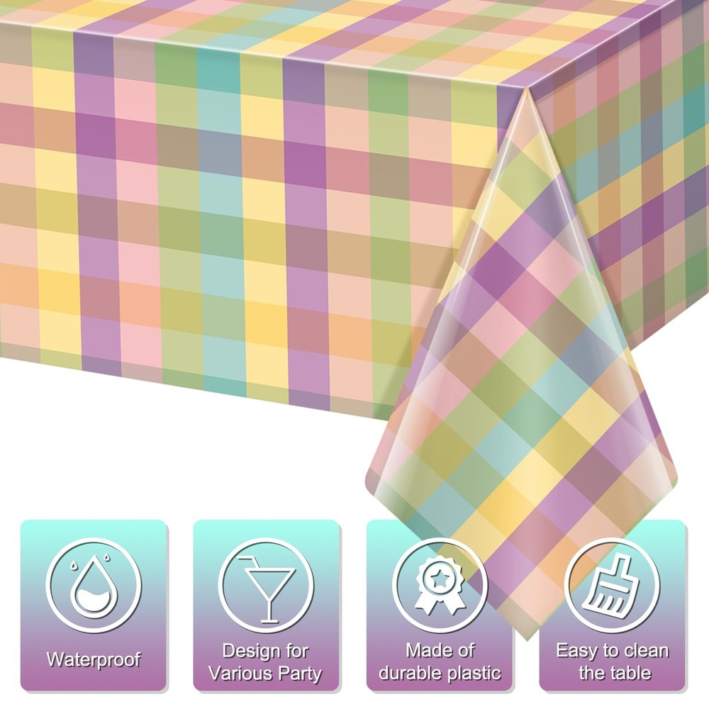 12Pcs Spring Easter Buffalo Plaid Checkered Tablecloth Decorations,Plastic Pu...