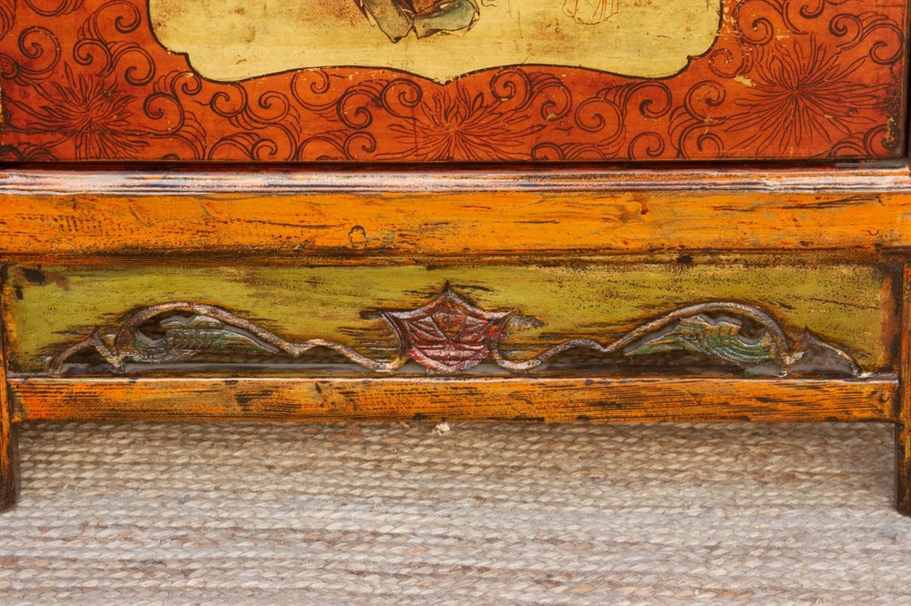 Jasper Orange Painted Mongolian Sideboard