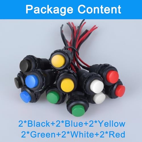12-Pack 12mm Mini Push Button Switch AC 250V/1.5A Momentary Multicolored