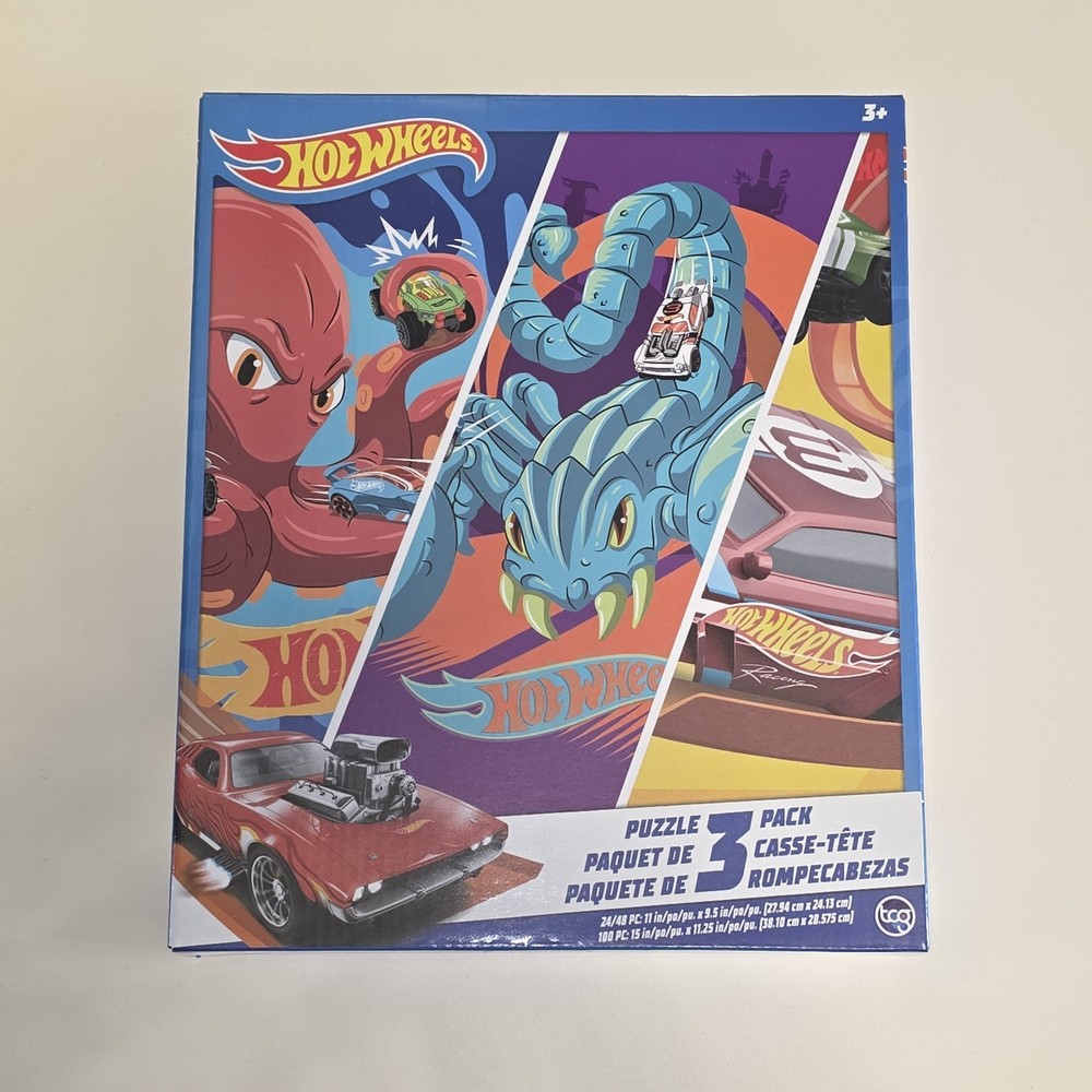Hot Wheels Jigsaw Puzzle 3 Pack |  24, 48, & 100 Pieces