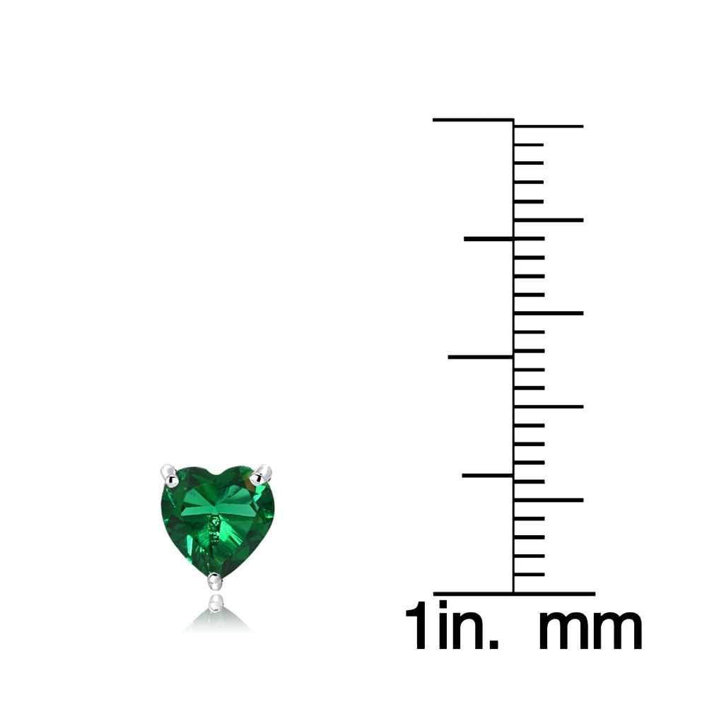Sterling Silver Created Emerald 6mm Heart Stud Earrings