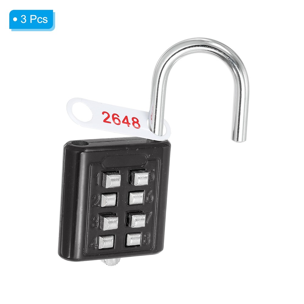 8 Digit Button Combination Padlock 3pack 4 Digit Locking Mechanism Lock Black