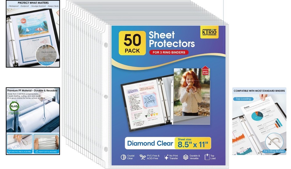 Durable 8.5 x 11 Top Loading Document Sleeves - 50-Pack for Versatile Protection