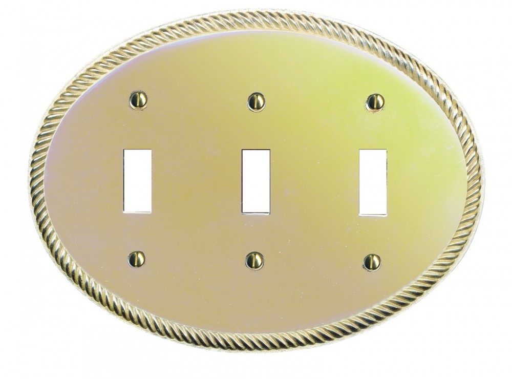 Solid Brass Triple Toggle Switchplate Oval Braided Renovators Supply