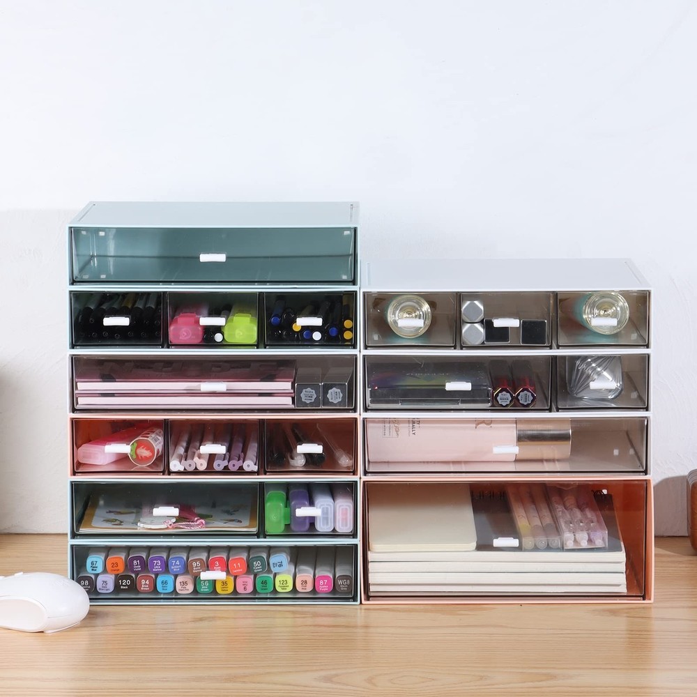 Desk Craft Organizer and Storage with 7 Flat Drawers, Stackable Plastic Deskt...