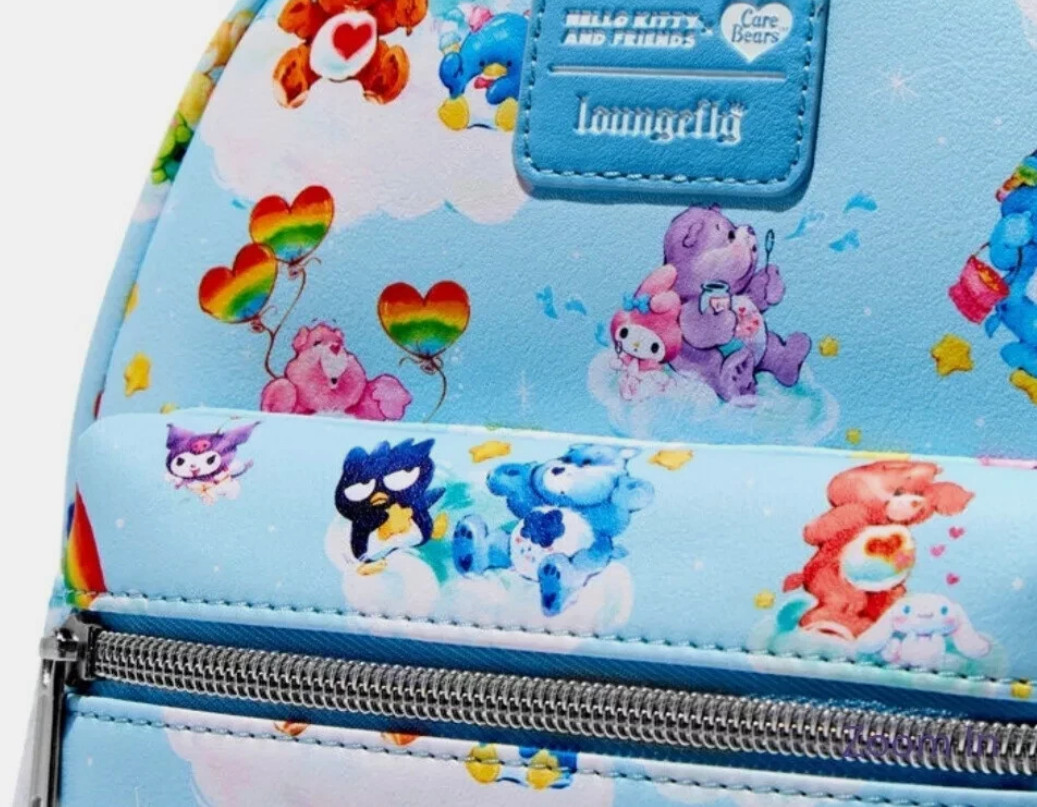 Loungefly Mini Backpack HELLO KITTY & CARE BEARS All Over Print Blue Clouds