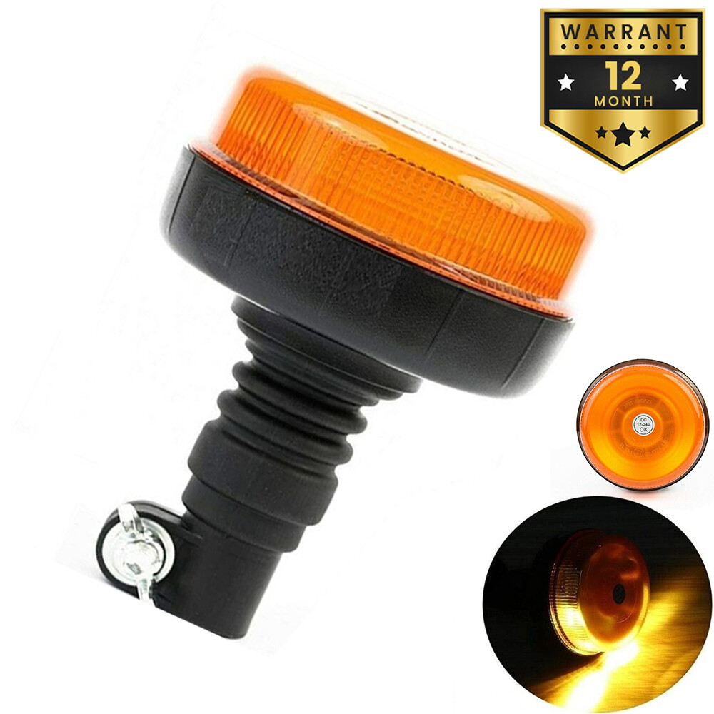 LED Rotating Amber Flexible DIN Pole Mount 4 Flashing Modes Warning Light Beacon