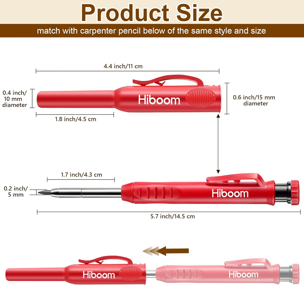 2 Pack Solid Carpenter Pencils with Pencil Cap and 18 Refills, Long Nose Deep...