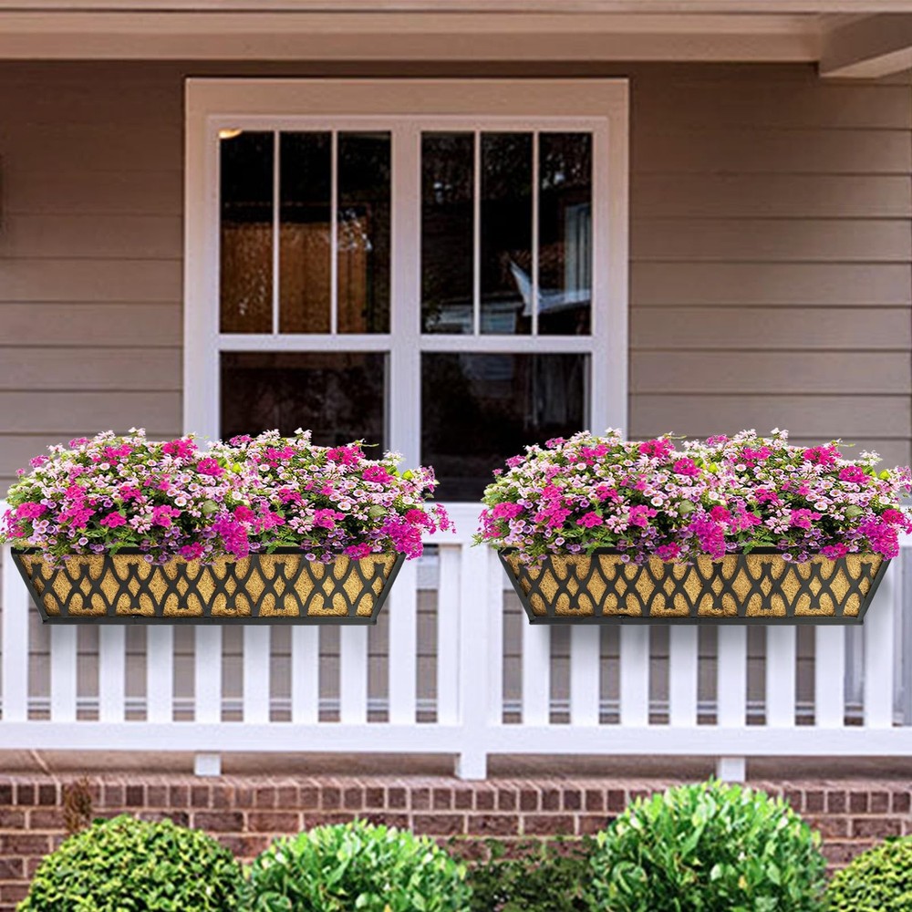 2 Pack 16 Inch Window Boxes Planters Railing Planter Box with Adjustable Brac...