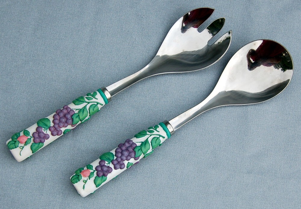 PFALTZGRAFF Stainless ~ SALAD SERVERS ~ SPOON & FORK / Tongs ~ GRAPE Handle