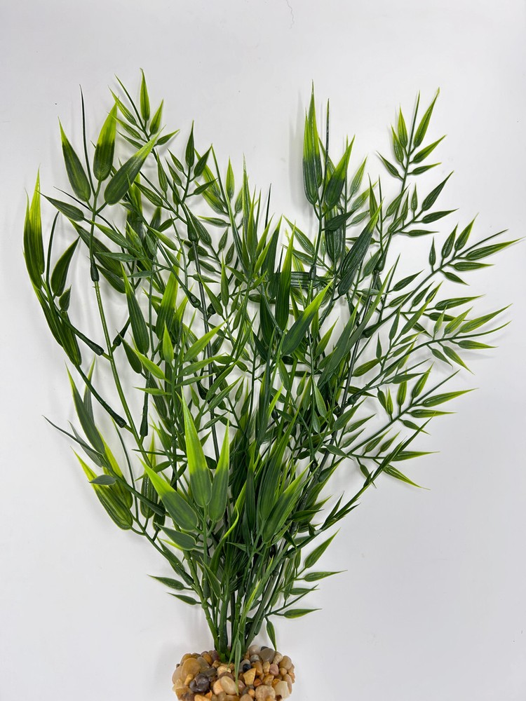 13" MIXED 4-stem Artificial SOFT BAMBOO Grass Plastic Plant #815, Stone base