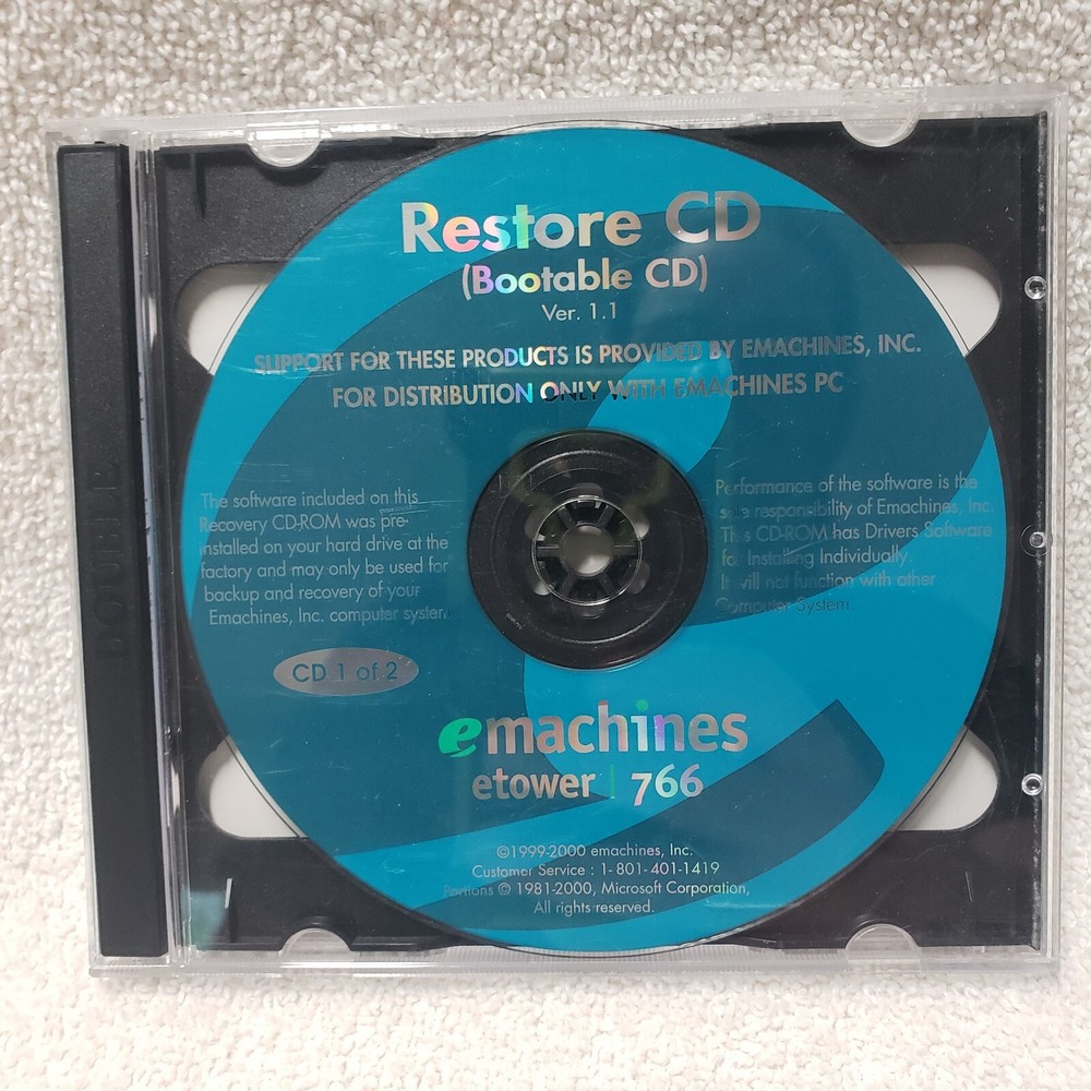 eMachines Etower 766 Restore CD Version 1.1 Complete 2 Disc Set