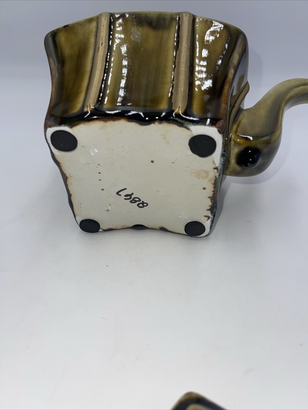 Vintage 8.5" Green Brown Ceramic Tea Pot Kettle Holds 4 Cups Beautiful Pattern