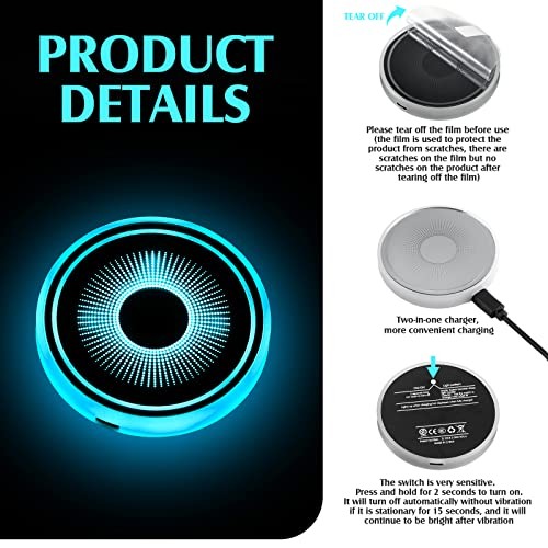 2pcs LED Car Cup Holder Lights with 2 Extra Original Replacement Coasters, 7