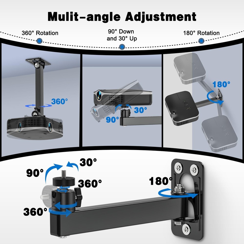 Projector Stand, Wall and Mini Ceiling Mount with 1/4-Inch Thread, 360-degree...