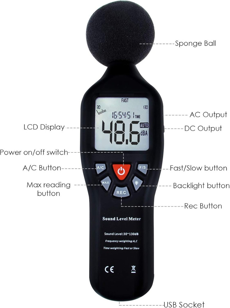 Decibel Meter Sound Level Meter with Data Logging, High Accuracy Db SPL Meter wi