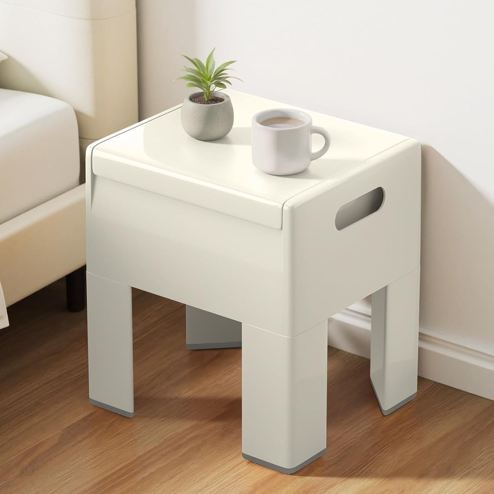 Modern Nightstand Multifunctional Plastic Bedside Table W/ Storage Space Side