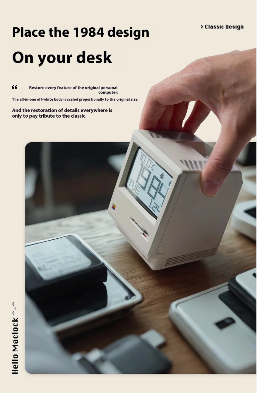 Retro Macintosh Digital Alarm Clock Maclock 80s Apple Mac Clock Rechargeable