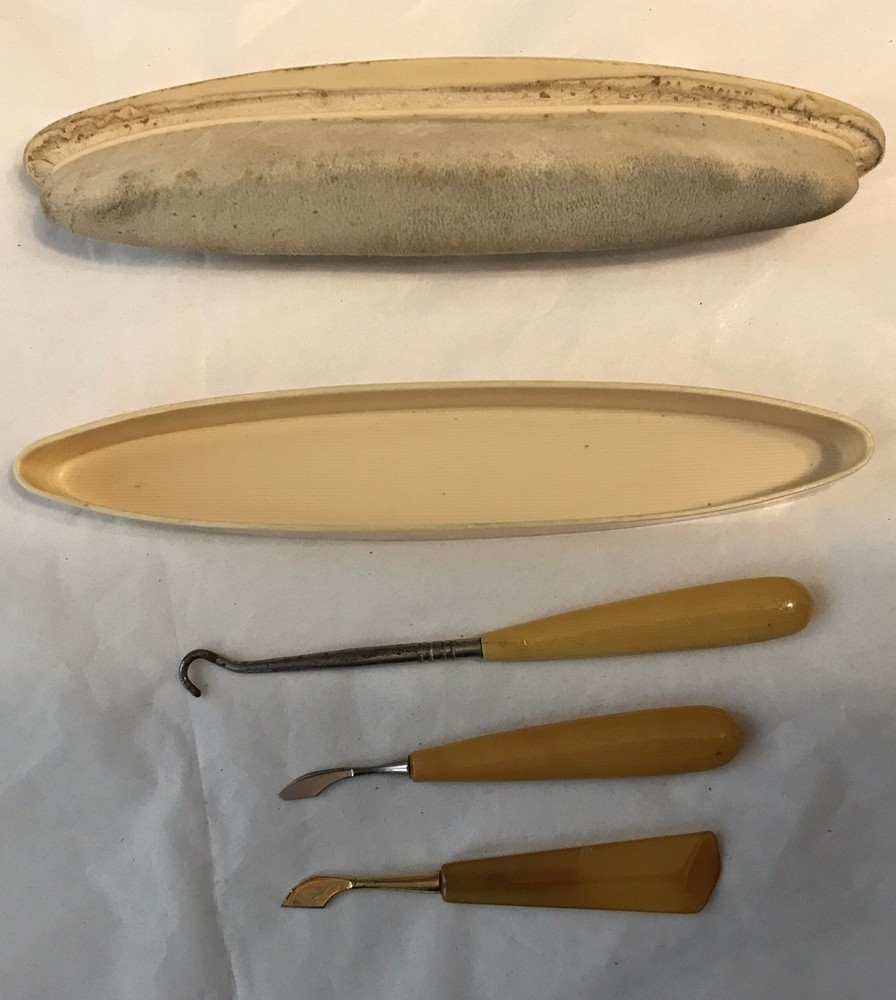 Vintage Bakelite Manicure Tools - Buttonhook - Nail Buffer + 2 Manicure Tools