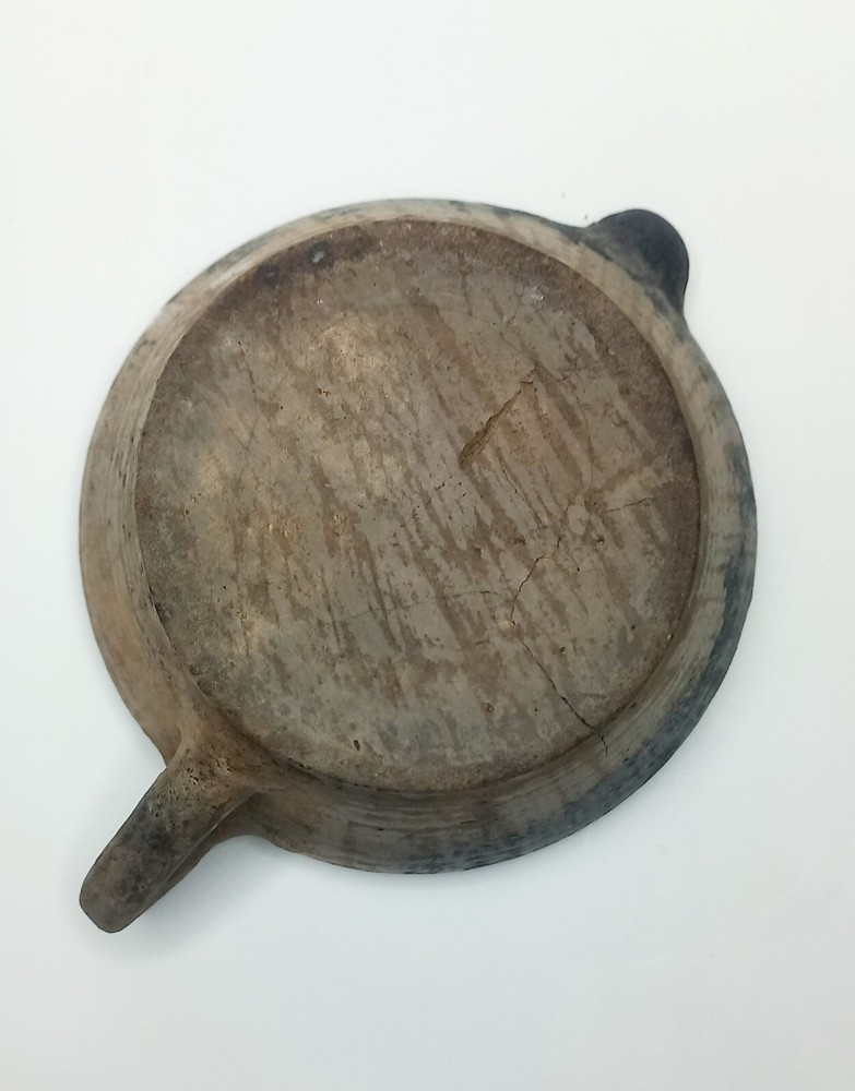 Antique clay cup with handle and spout - Handmade ceramic tableware.