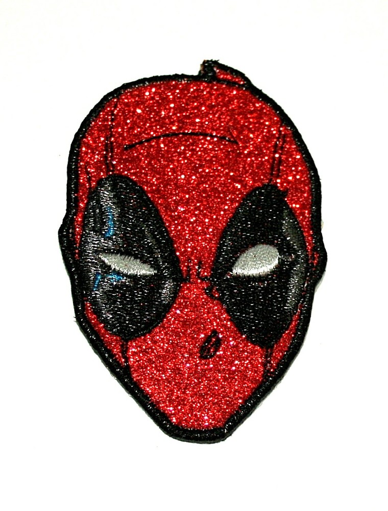 Official Marvel Comics Deadpool Mask Sparkle Iron-On Cloth Jacket Patch New