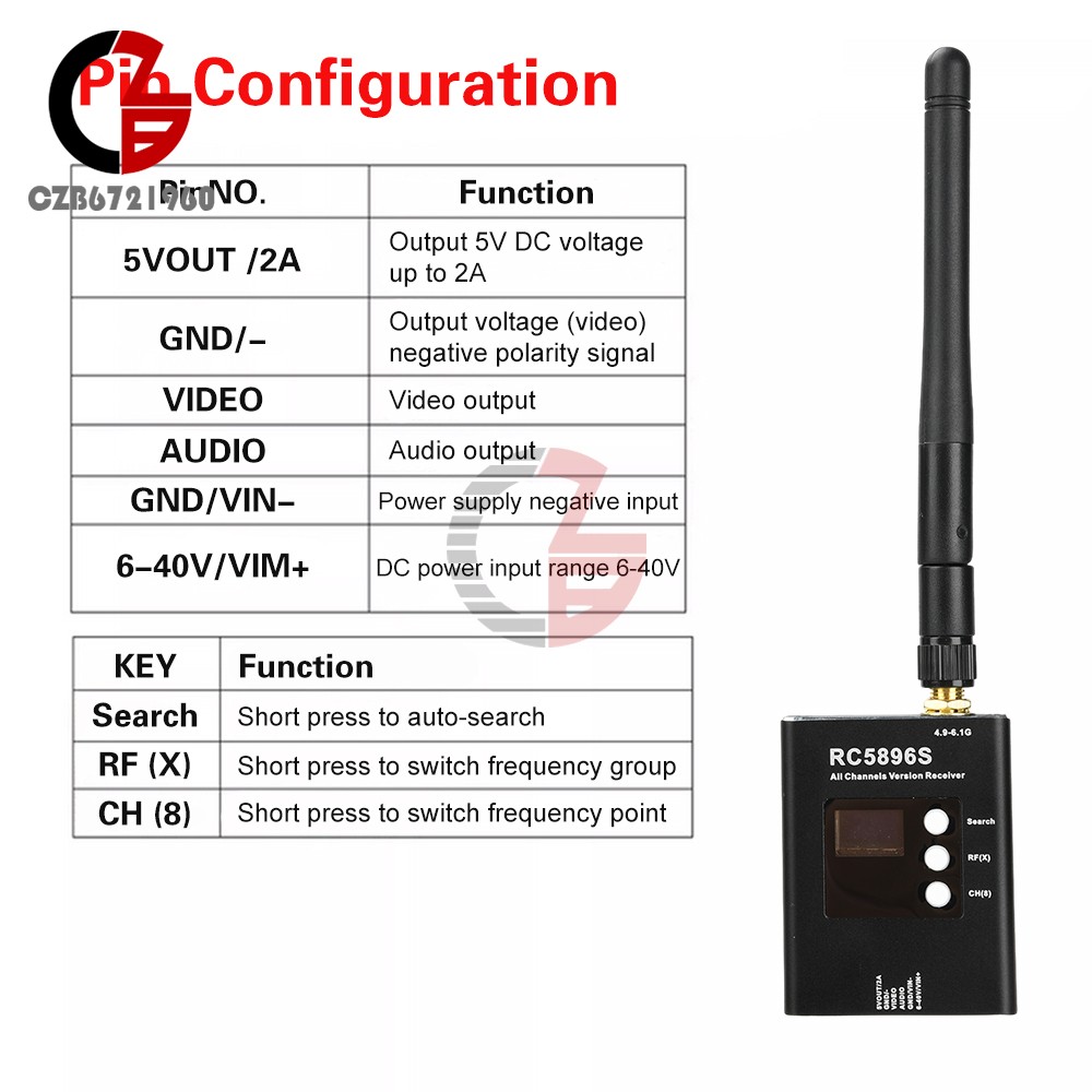 DC6-40V RC5896S Receiver 5.8GHz Video Receiver Compatible 5.8G Image Transmitter