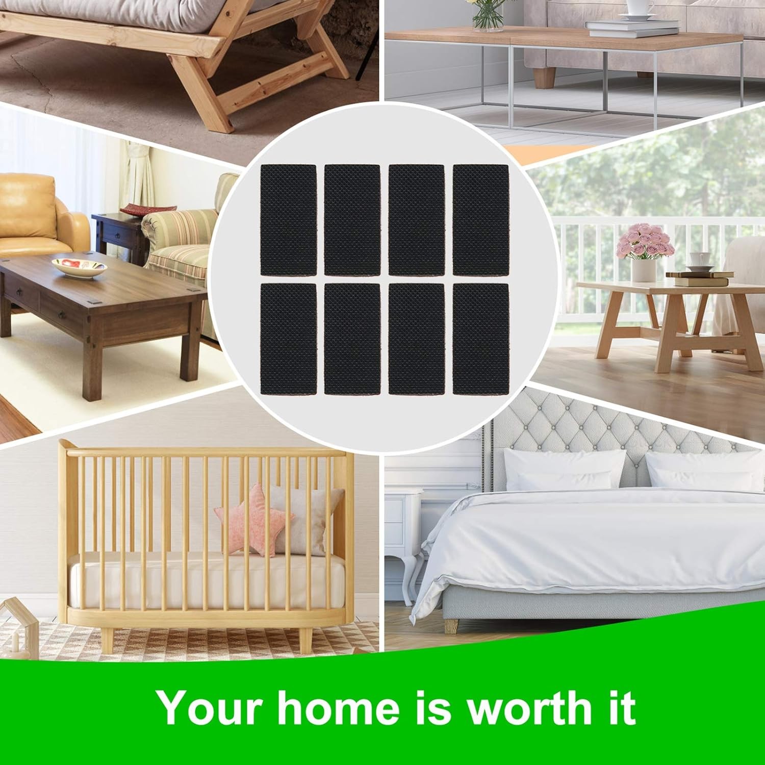 Rectangle Non Slip Furniture Pads 8 Pieces 1x2 inch, Anti Slip Rubber Furniture