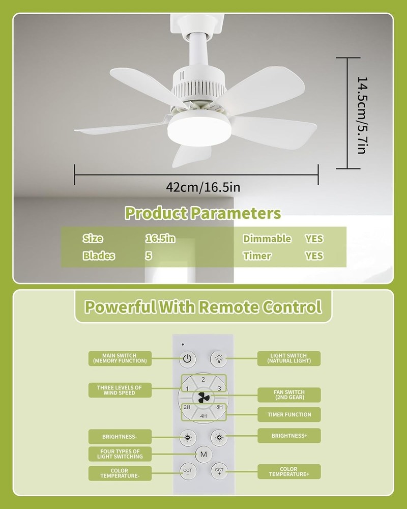 Socket Light Fan with Remote Control - 200% Airflow & Dimmable LED Light